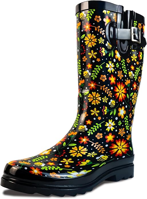 landchief Rain Boots for Women, Waterproof Ladies Tall Knee High Rubber boots,Comfort Garden Boots Anti-Slip Mid Heel Women Rain Shoes Outdoor