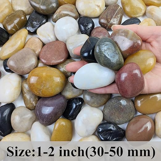2 lbs Pebbles for Plants, 1-2 inch Polished River Rocks for Plants Indoor Aquarium Terrarium, Stones for Planters Vase Landscaping and Outdoor Yard Decorative Stones