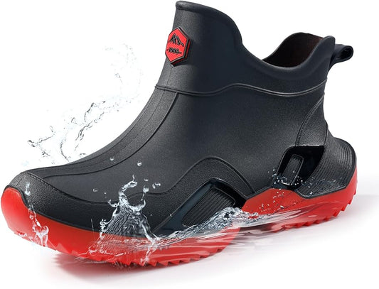 Women's Ankle Rain Boots - Slip On Waterproof Festival & Garden Shoes for Men - Comfortable Lightweight Rubber Wellies with Decorative Buckle