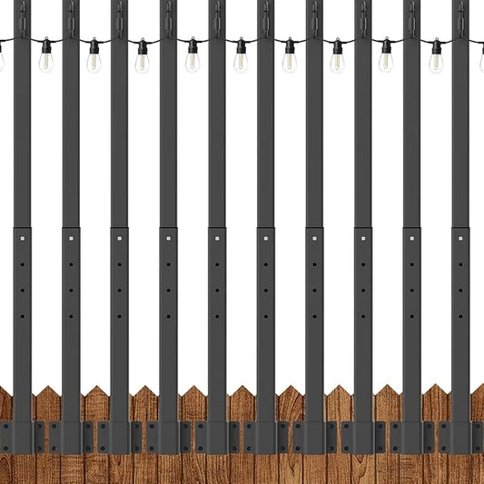 10 Pack String Light Poles,2.8Ft Metal Poles for Outdoor String Lights,Outdoor Light Poles with Post,Poles/Stand for Outside,Patio,Deck,Backyard,Garden Wedding,Party