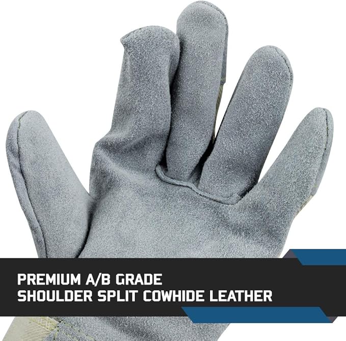 Glove Station Cowhide Leather Work Gloves for Men & Women – Work Gloves with Split Leather Palm, Rubberized Safety Cuff