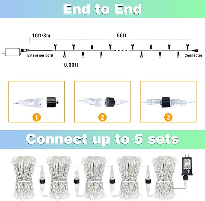 66FT 200 LED Christmas Lights Outdoor, Plug in Christmas String Lights Indoor, Waterproof & 8 Modes & Timer Function, Connectable Fairy Twinkle Light for Bedroom Patio Garden Xmas Decor, Blue Green