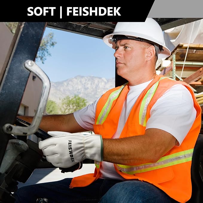 Cowhide Leather Work Gloves for Men & Women, Durable for Heavy Duty Construction, Gardening, Ranch, Farm Gloves