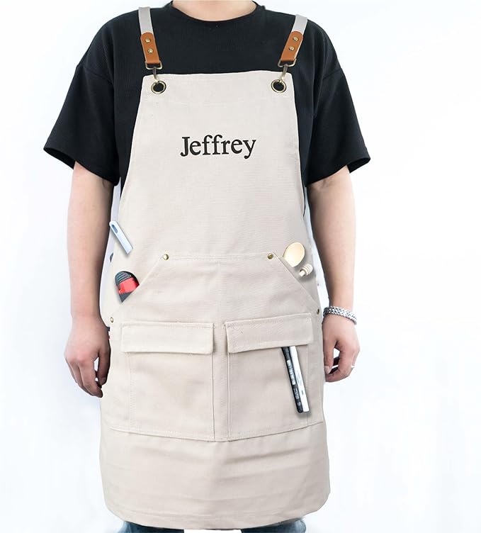 Personalized Chef Aprons for Men Women Canvas Cross Back Heavy Duty Work Apron for Coffee Shop Bartender Bistro Woodworking
