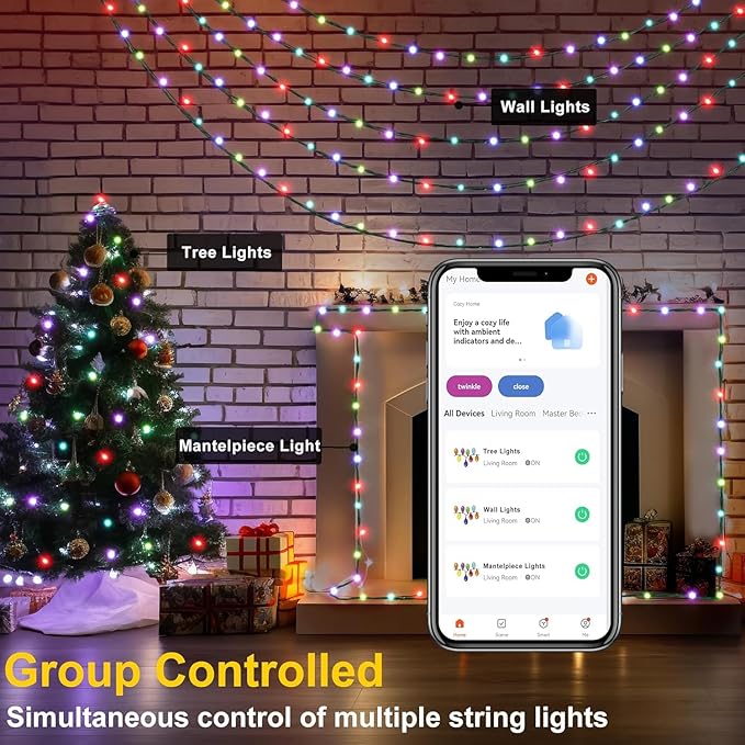 Smart WiFi LED Christmas Lights, APP-Controlled RGB Fairy String Lights, Ideal for Xmas Tree, Garden, Home, Party, Halloween Festival Deco (99ft-300LED)