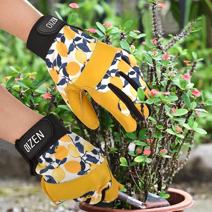Cowhide Leather Thorn Proof & Puncture Resistant Gardening Gloves for Women and Men, Touchscreen Compatible Working Gloves for Weeding, Digging, Planting, Gardening Gifts for Women (Large)