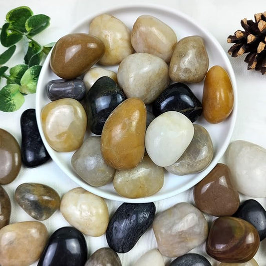 40lbs Pebbles for Landscaping Garden Indoor Plants, 1-2 Inch Mixed Color High Polished River Rocks Outdoor Decorative Stones Outdoor Vase Filler Fish Tank Aquariums and Indoor DIY