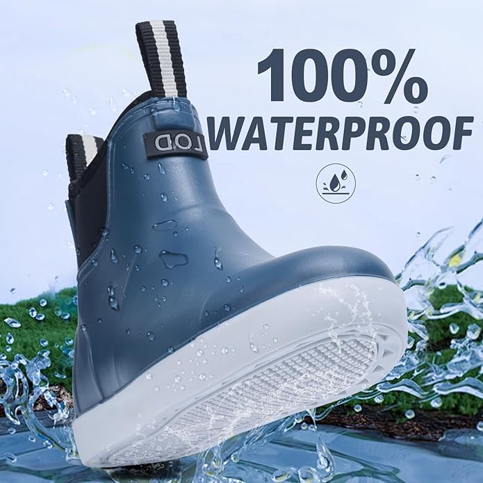 Women's Ankle Rain Boots - Slip On Waterproof Festival & Garden Shoes for Men - Comfortable Lightweight Rubber Wellies with Decorative Buckle