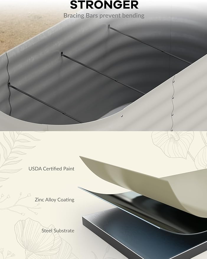 2 Pcs Raised Garden Beds Outdoor 8x4x1.5 ft - Galvanized Steel Planter Box for Vegetables, Flowers, Rust-Resistant Garden Box, Easy Assembly Raised Beds, Durable Planters for Outdoor Plants, Beige