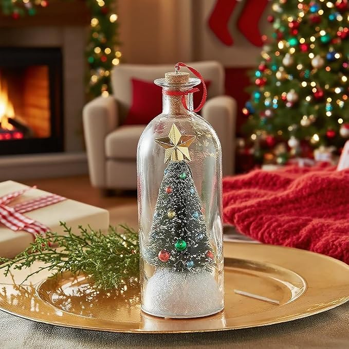 Christmas Tree Message in a Bottle,Recordable Christmas Tree Voice Message Bottle Ornament,with Playback Cork,Snowy Scene in Vintage Bottle,Unique Christmas Festive Gift (3)