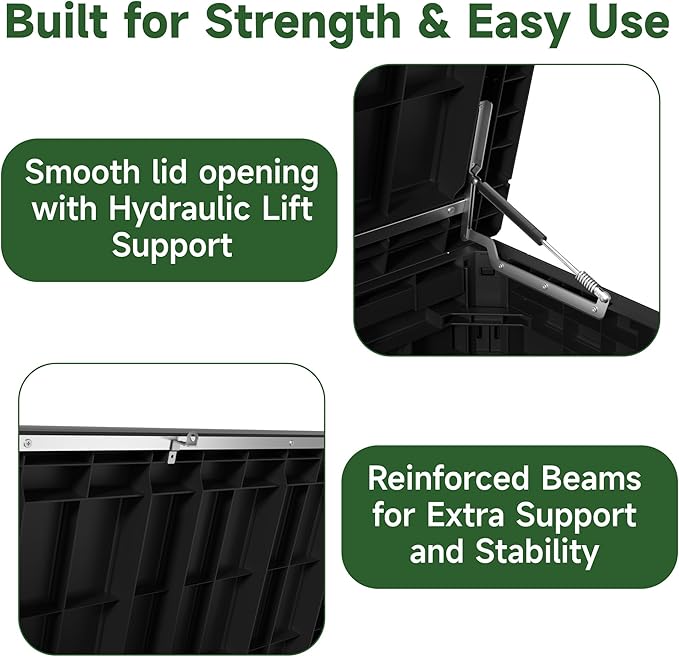 EasyUp 260 Gallon Outdoor Storage Box Waterproof, UV Resistant Resin Deck Box with Hydraulic Rod, Lockable Design and Enhanced Durability for Patio, Garden, and Poolside Use