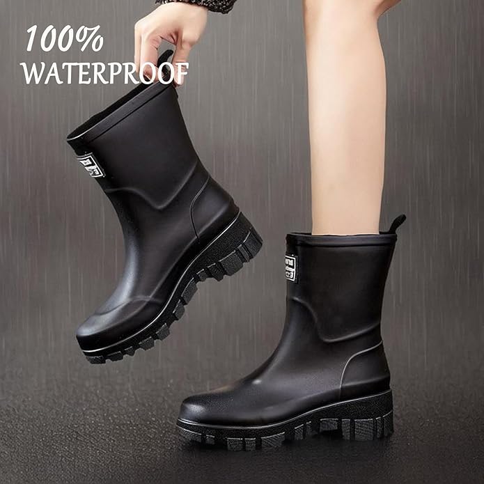 Nutropa Waterproof Mid Calf Women Rain Boots Lightweight Comfortable Wide Calf Garden Shoes