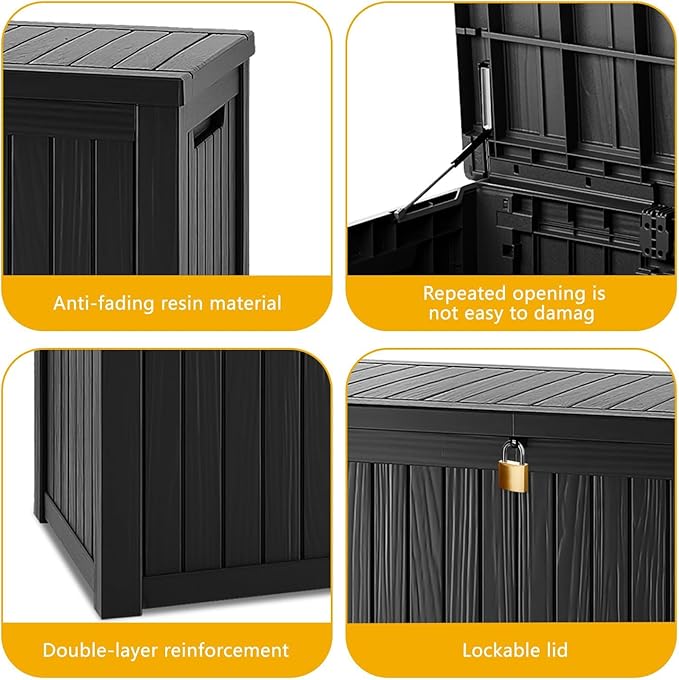 200 Gallon Deck Box, Resin Outdoor Indoor Waterproof Storage Box, Lockable Storage Box With Handle for Patio Furniture - Garden Tools - Swimming Pool Tools UV-Resistant - Black