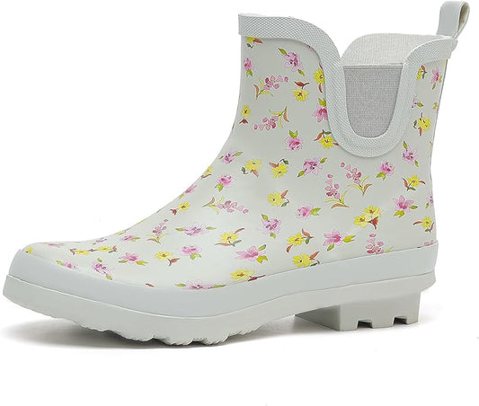 SWIFTFROG Rain Boots for Women - Waterproof Ankle Garden Shoes Anti-Slipping Floral Printed Rainboots for Ladies Stylish Light Ankle Rain Shoes, Women's Rain Footwear