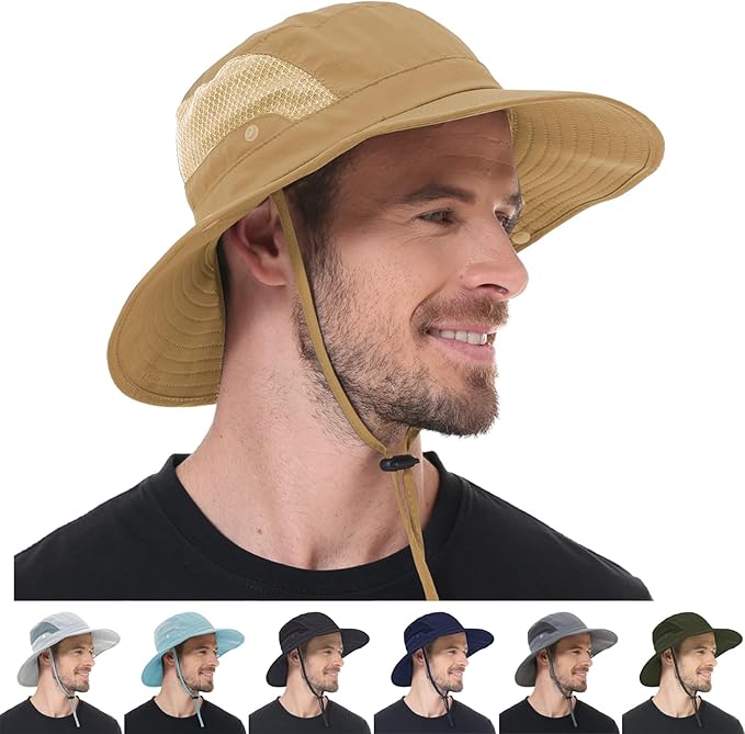 Sun Hat for Men Women UPF 50+ Fishing Hats Waterproof Wide Brim Boonie Bucket Hat for Safari Beach Hiking Garden