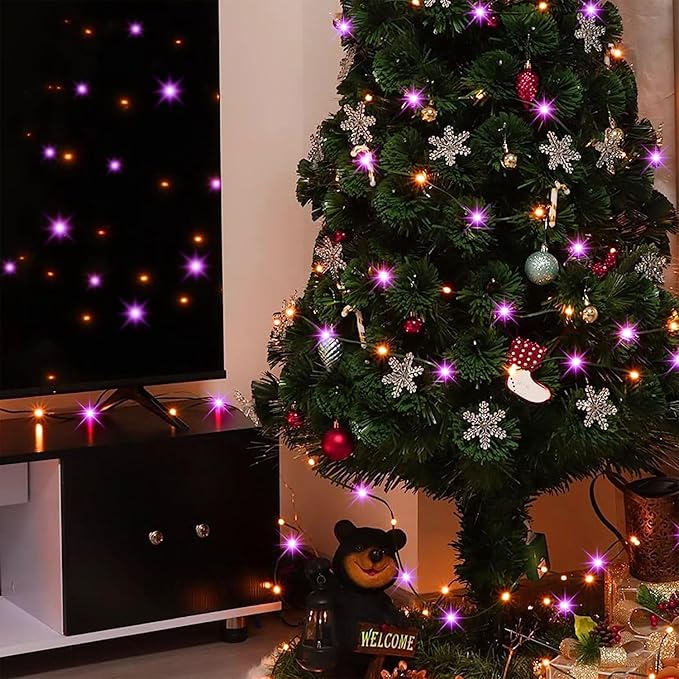 LJLNION 1000 LED Halloween Lights, 328FT Long Outdoor Fairy String Lights, Waterproof IP65 Green PVC Copper Wire Lights, 8 Lighting Modes Plug in for Xmas Home Yard Garden Party Decor, Orange&Purple