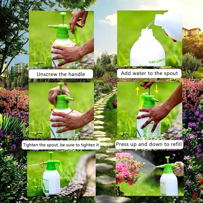 Garden Pump Sprayer, 0.5Gallon/68oz Hand-held Lawn Pressure Spray Bottle with Adjustable Nozzle (Green-2Pcs)