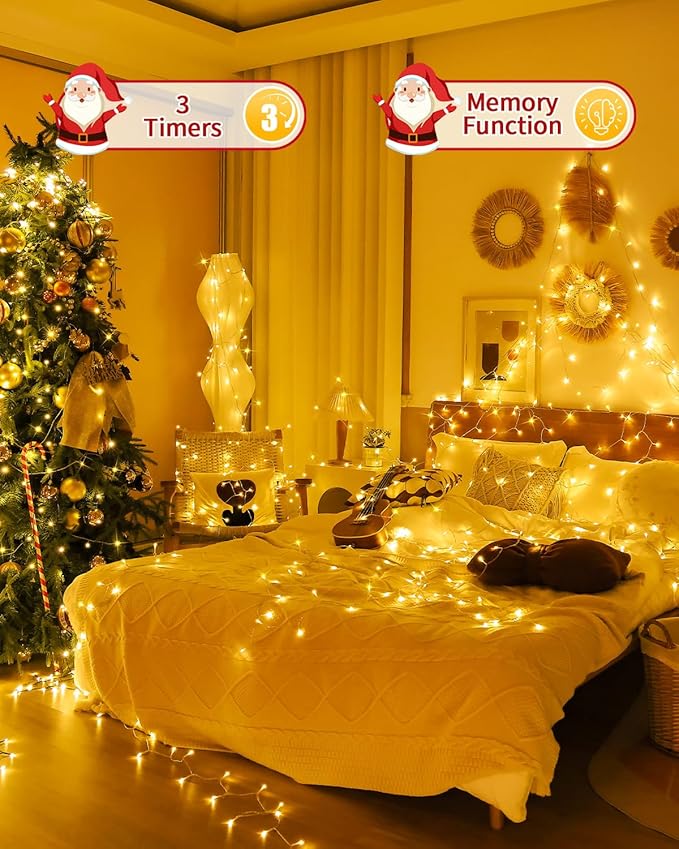 300 LED 108FT Christmas Lights String Outdoor Indoor, Warm White Xmas Tree Lights, Plug in Twinkle Fairy Light with Remote Timer Dimmable for Room Yard Holiday Party Wedding Camping Decor