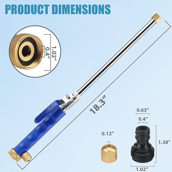 Jet Nozzle for Garden Hose, High Pressure Washer Hose Nozzle, Power Washer Wand with 2 Different Nozzles and Hose Quick Connectors for Car Washing, Garden Cleaning, Patio (18 inch)
