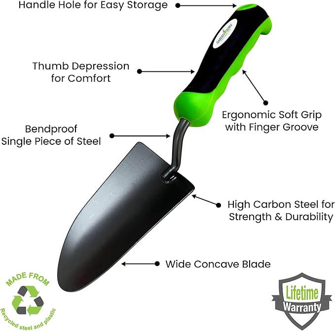 Garden Guru Heavy Duty Garden Trowel Hand Shovel for Gardening – Strong Carbon Steel - Rust Resistant – Ergonomic Grip – Perfect Trowel Garden Tool for Soil Digging (4 Pack) Transplanting Weeding