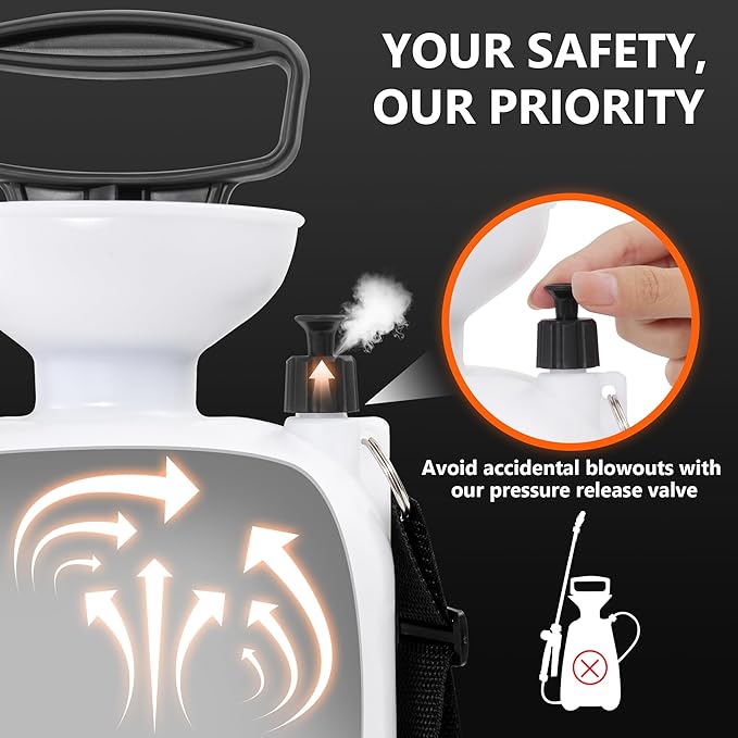 1 Gallon/4L Pump Sprayer, Pressurized Water Spray Bottle with 2 Nozzles, Adjustable Shoulder Strap & Safety Valve, Lawn and Garden Sprayer for Watering, Fertilizing, Cleaning