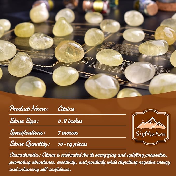 Polished Stone Set Citrine Crystals, 0.8" Handpicked Tumbled Gemstones Rocks, Pebbles for Reiki, Chakra, Healing, Home Decor