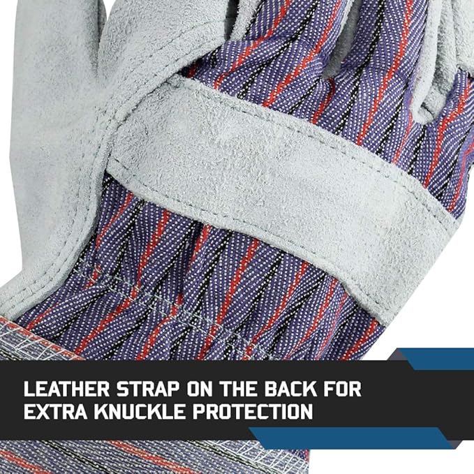 Glove Station Cowhide Leather Work Gloves for Men & Women – Work Gloves with Split Leather Palm, Rubberized Safety Cuff