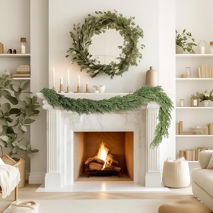 WBHome 2PCS Real Touch Pinus Garland for Christmas Holiday Seasonal Outdoor/Indoor Home Decor, 6FT Long