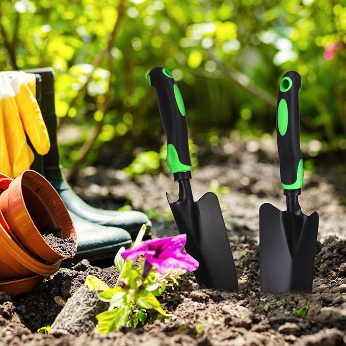 12 Pcs Garden Shovel Aluminum Alloy Heavy Duty Trowel Garden Tool Small Shovels for Digging Metal Hand Trowel Spade with Soft TPR Handle for Lawn Yard Farm Home Shop Planting (Green Black)