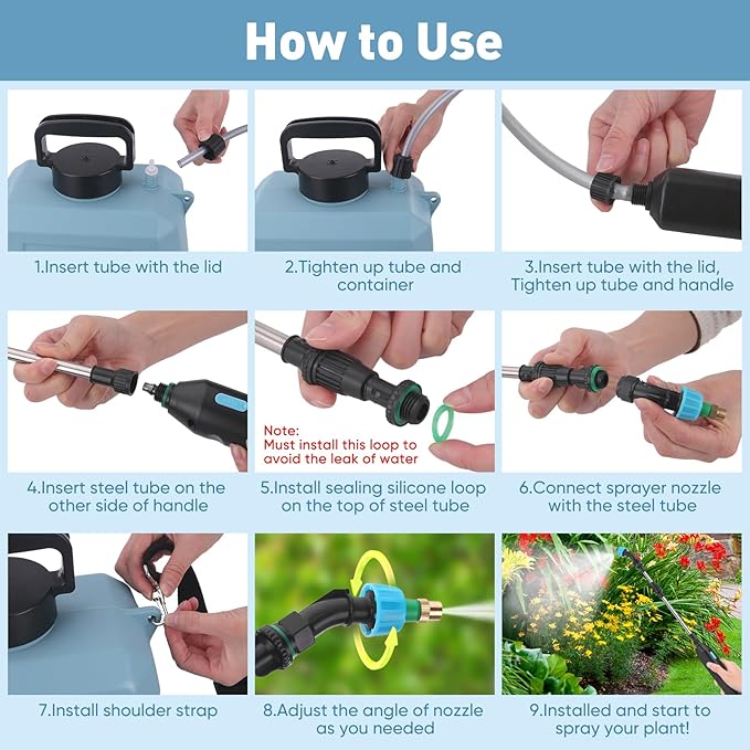 BlumWay Battery Powered Sprayer 2 Gallon,Powerful Electric Sprayer with 3 Mist Nozzles, Retractable Wand, Garden Water Spray with Adjustable Shoulder Strap for Lawn,Gardening