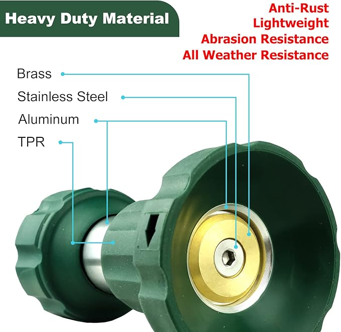 Garden Hose Nozzle Heavy Duty Metal Water Nozzle with Adjustable Watering Patterns High Pressure Hose Nozzle Sprayer, Pefect for Washing and Cleaning