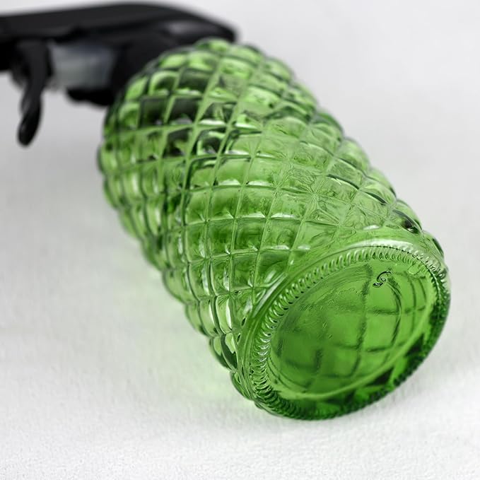 12Oz Glass Plant Spray Bottle, Gem Pattern Glass Sprayer, Watering Can with Black Plastic Top Pump, Handheld Watering Can for Indoor Outdoor Potted Plants and Greenery (Green)