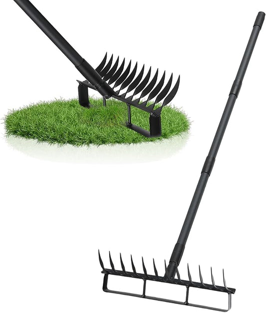 76.8" Hula Garden Hoe and 12 Tines Rake 2-in-1 Garden Tool for Weeding, Garden Cultivator with Adjustable Long Handle Heavy Duty Weed Puller Stirrup Hoe for Ditching, Seeding, Loosening Soil