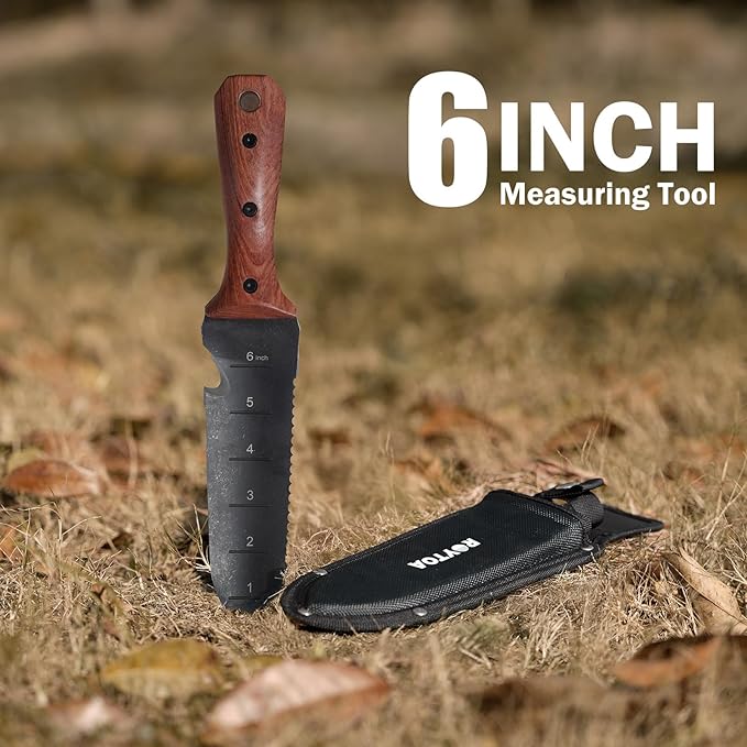 Hori Hori Garden Knife, Garden Tools with Sheath for Weeding,Planting,Digging, 7" Stainless Steel Blade with Cutting Edge, Full-Tang Rosewood Handle with Hanging Hole