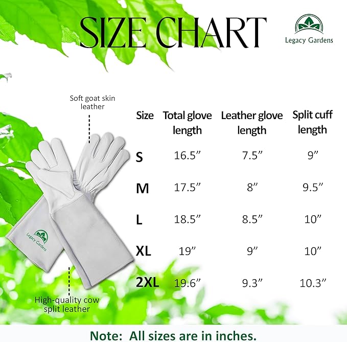 Leather Gardening Gloves for Women & Men, Long Garden Gloves, Cowhide Gauntlet Rose Pruning Thorn Resistant, Forearm Protection, Small, Natural