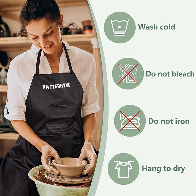 Reusable Full Coverage Waterproof Pottery Apron Split Leg - 100% Lined Polyester Apron For Men & Women - For Ceramic Wheel Throwing, Woodturning, Painting, and Clay or Tattoo Artists