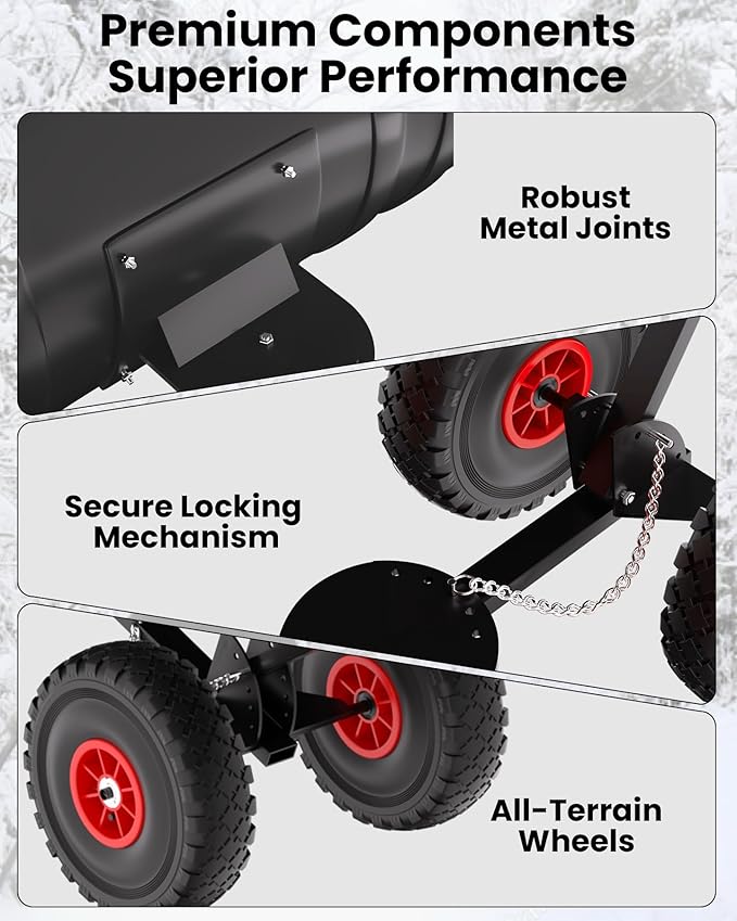 36" Snow Pusher Shovel with Wheels, Adjustable Ergonomic T-Handle Snow Plow for Driveway, Heavy Duty Wheeled Rolling Shovels for Driveway and Sidewalks with Angeled Blade