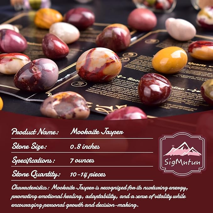 Polished Stone Set Mookaite Jasper Crystals, 0.8" Handpicked Tumbled Gemstones Rocks, Pebbles for Reiki, Chakra, Healing, Home Decor