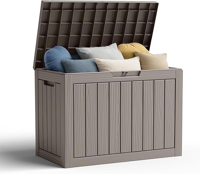 45 Gallon Waterproof Resin Deck Box, UV Resistant Outdoor Storage for Garden, Patio, Porch, Delivery, Beige