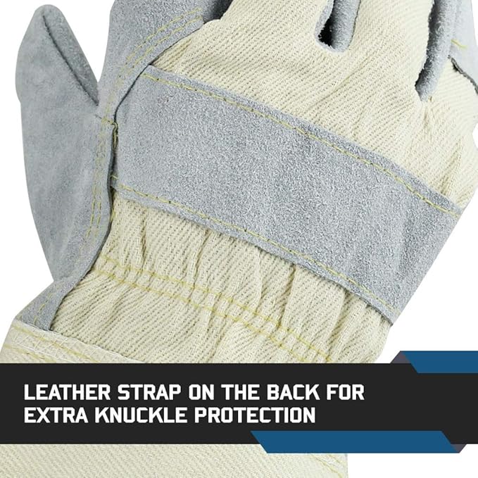 Glove Station Cowhide Leather Work Gloves for Men & Women – Work Gloves with Split Leather Palm, Rubberized Safety Cuff