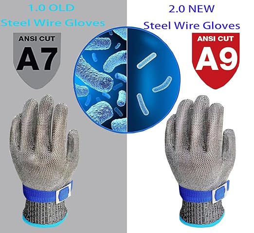 ANSI A9 Cut Resistant Gloves, Upgrade 2.0Food Grade 316Stainless Steel Wire Mesh Metal Gloves,Cutting Gloves Kitchen, Oyster Shucking, Fillet Cutting,Meat Cutting and Metal Processing(L-1PCS)