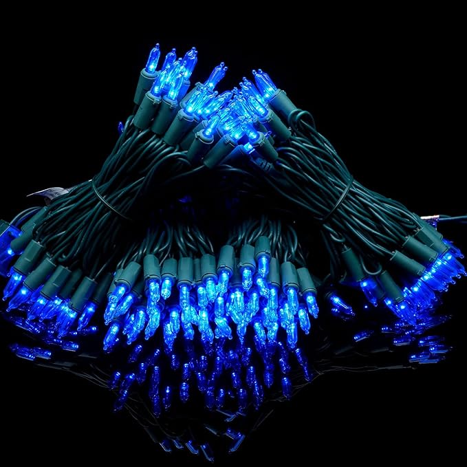 YULETIME 200 Count Blue LED Christmas Lights, 66 Feet Green Wire UL Certified Commercial Grade Holiday String Light Set (Blue)