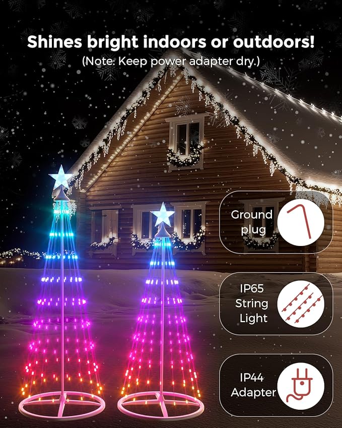 4ft+5ft Smart Outdoor Lighted Christmas Tree Set, 16 Mil Color Changing, Music Sync, Timer, Group Control, RGB Led Christmas Decorations for Indoor Outdoor