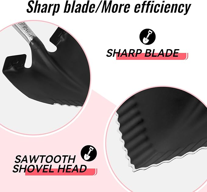 SHARK ATTACK Heavy Duty Garden Shovel 43.3 inch with D-Grip Handle, 6.3'' Serrated Steel Blade for Digging and Landscaping, Beach Shovel, Car Snow Shovel