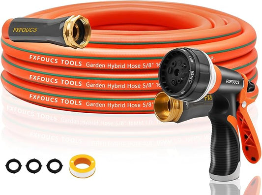 Heavy Duty Garden Hose – 5/8 Inch Flexible, Lightweight Hybrid Hose with 600 PSI Burst Pressure, Swivel Handle, and Durable Copper Male/Female Fittings (Orange with hose sprayer, 25FT)