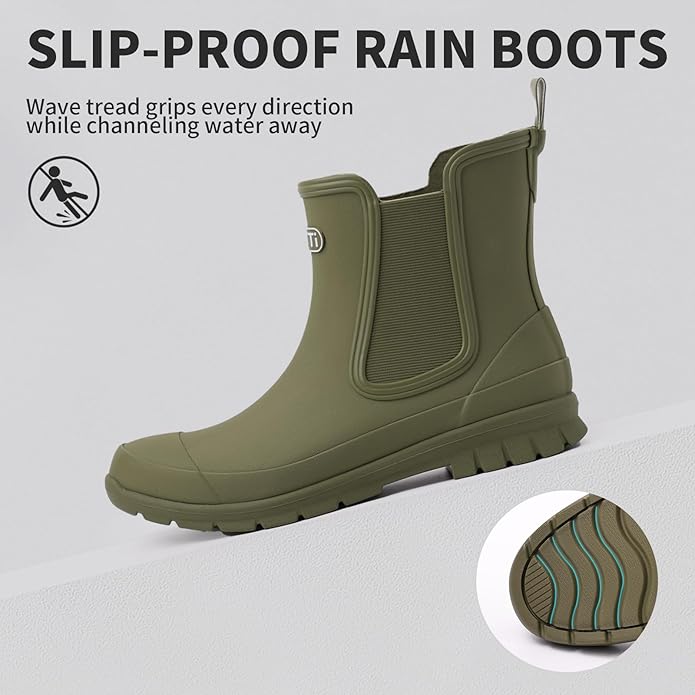 NITTI Women's Waterproof Short Rain Boots Slip-Resistant Rubber Chelsea Garden Shoes with Comfort Insole