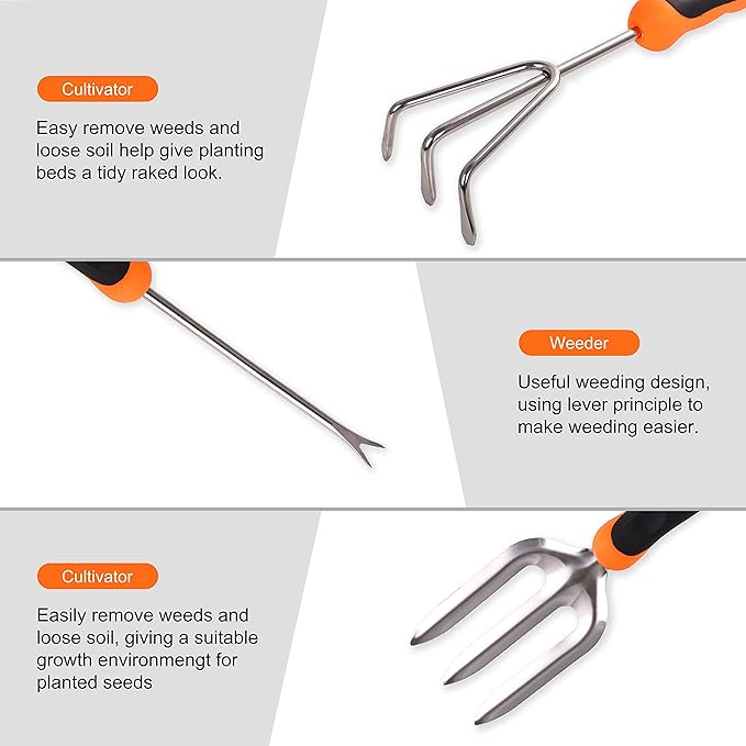 Elevon Gardening Tool Set, Stainless Steel Heavy Duty Gardening Kit with Ergonomic Handles, Durable Gardening Bag, Ideal Gardening Tool Set - Suitable for Men and Women (Orange, 7Piece)