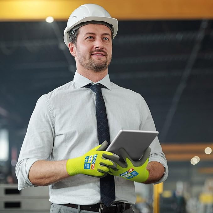 KAYGO Safety Work Gloves PU Coated for Men and Women- KG11P,12 Pairs,Seamless Knit Glove with Two Fingers Touchscreen,Ideal for General Duty Work (Green,L)