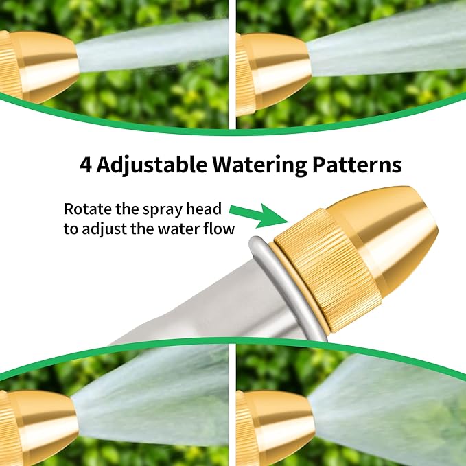 AUTOMAN Garden Hose Nozzle Sprayer - High Pressure 100% Metal Water Spray Nozzle With 4 Patterns - Heavy Duty for Watering Plants, Lawns, Washing Cars & Pets