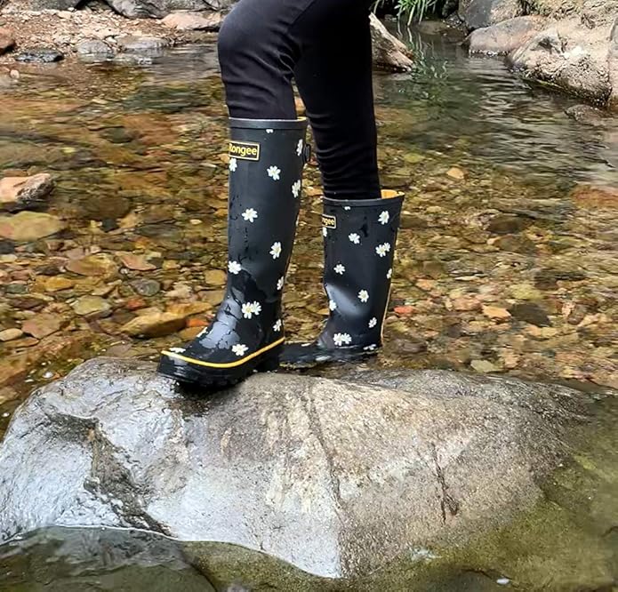 Rongee Rain Boots for Women Waterproof Garden Outdoor Mud Boots Printed with Adjustable Buckle